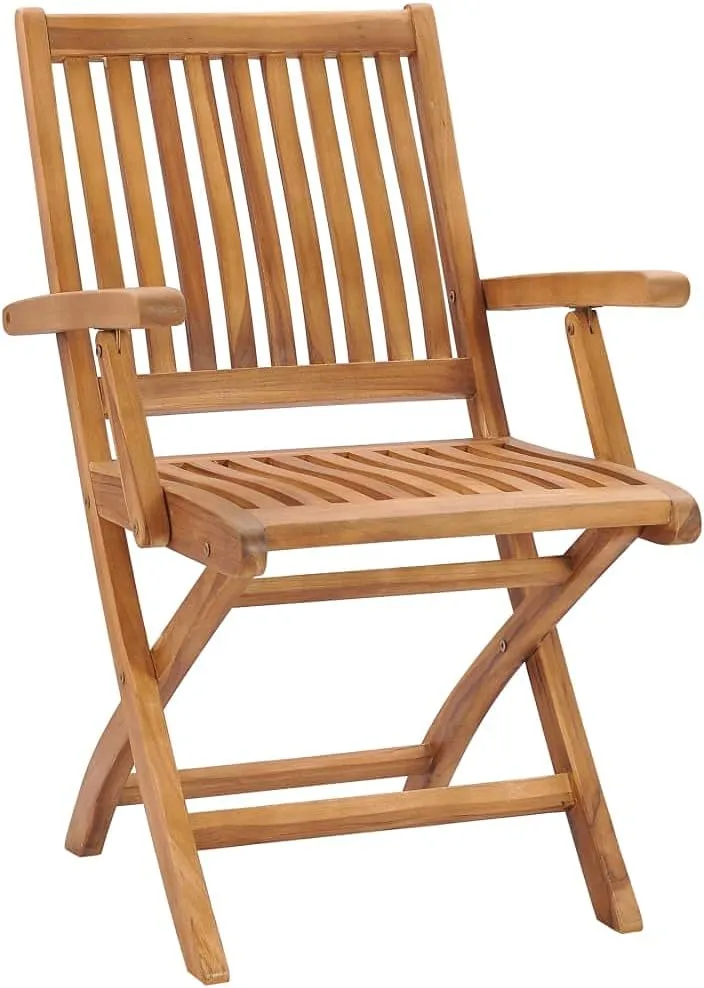 2-Piece Teak Wood Patio Chairs with Black Cushions, Foldable Outdoor Furniture for Garden Poolside Backyard, Durable Weather-Resistant Lounge Chairs