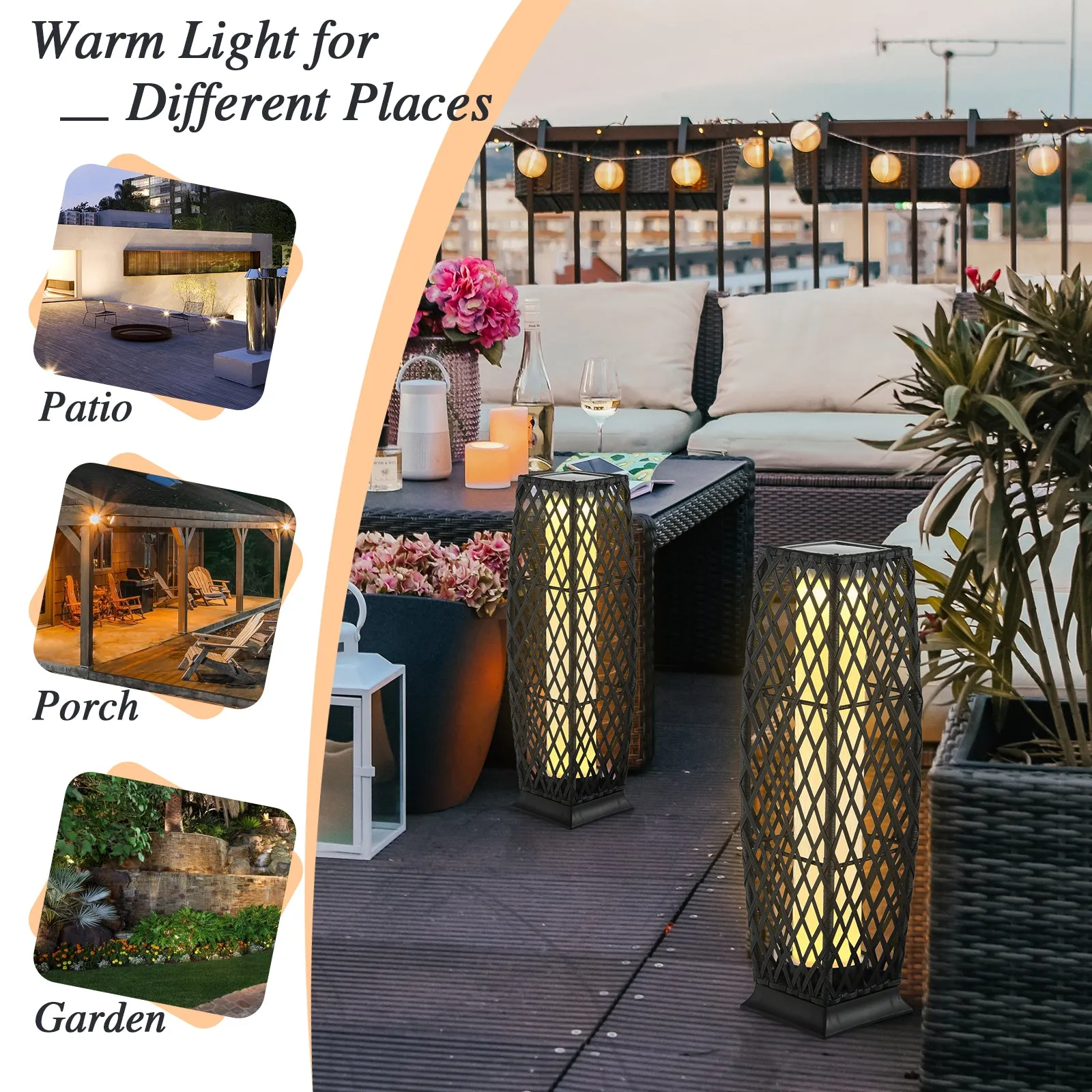 2 Pieces Outdoor Solar-Powered Floor Lamp Set