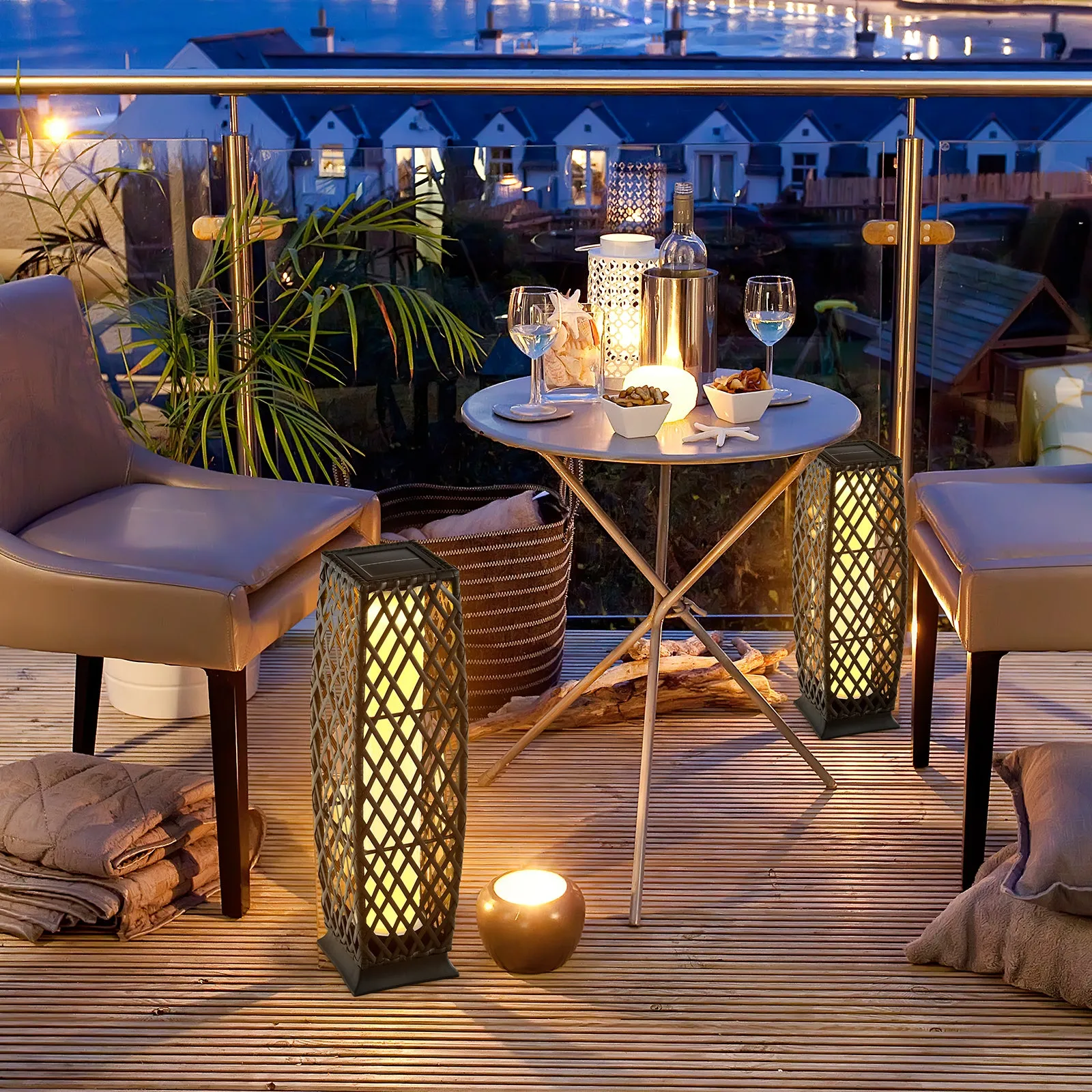 2 Pieces Outdoor Solar-Powered Floor Lamp Set