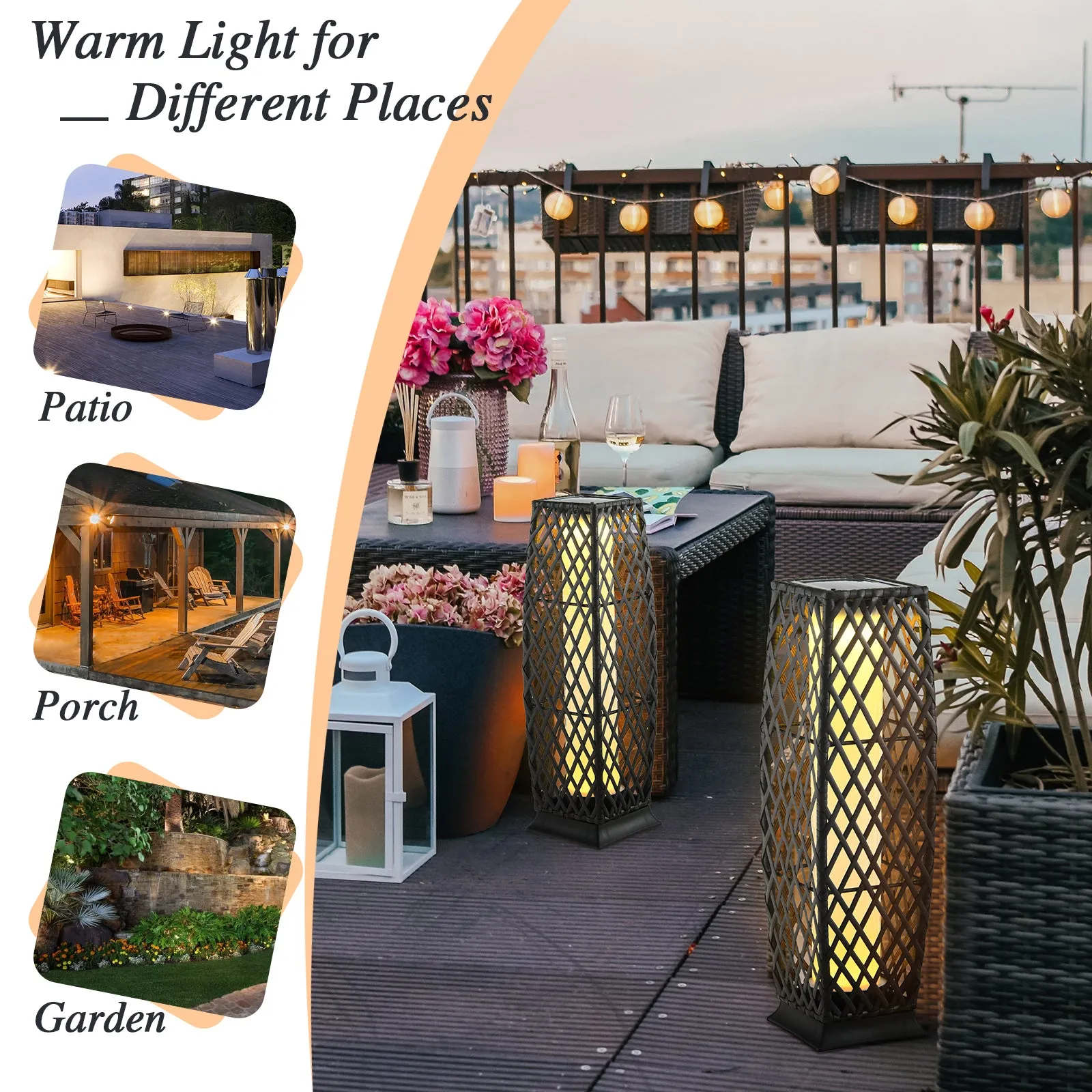 2 Pieces Outdoor Solar-Powered Floor Lamp Set