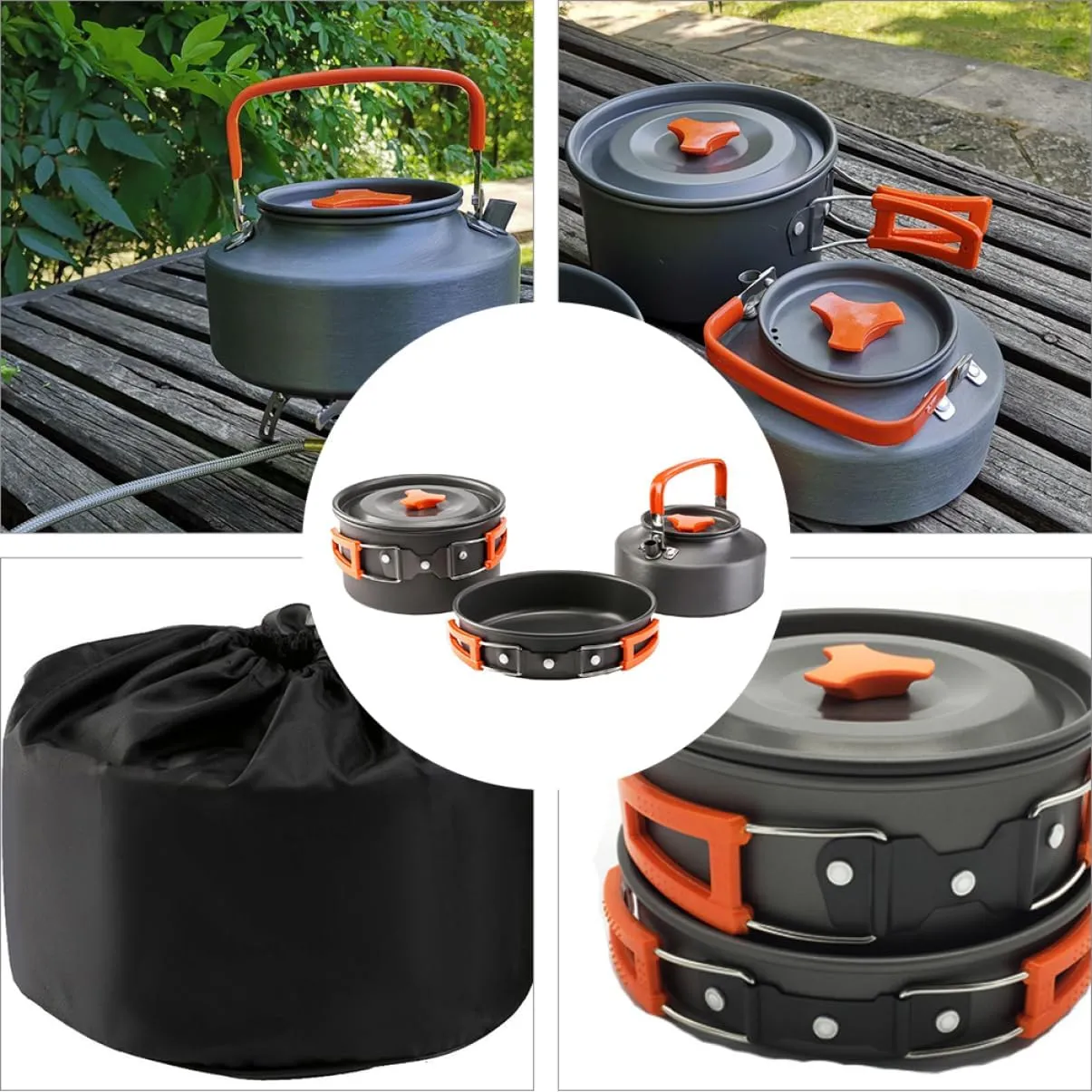 2 Sets Camping Pan Set Portable Three Piece Suit