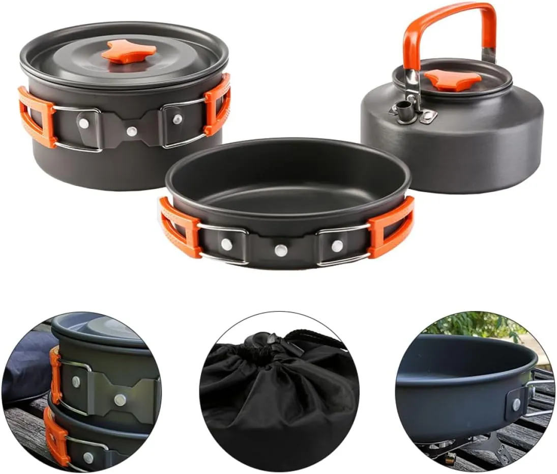 2 Sets Camping Pan Set Portable Three Piece Suit