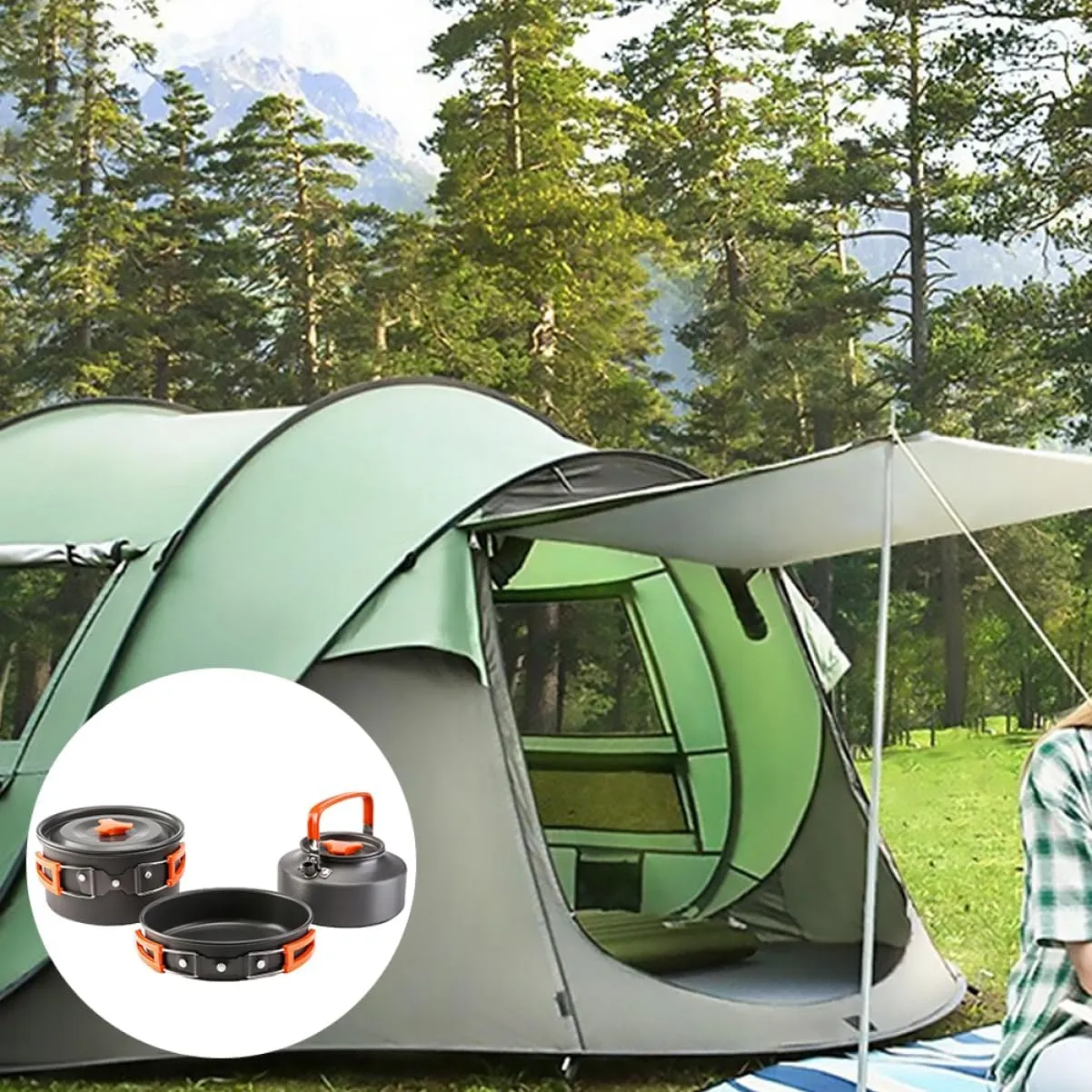 2 Sets Camping Pan Set Portable Three Piece Suit