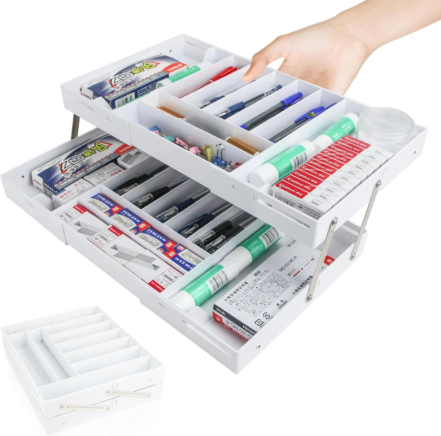 2 Tier Drawer Organizer，Multi Level Stacking Folding Organizer，Foldable Collapsible Shallow Storage Drawers Tray Expandable, Multilevel Desk Space Organizer