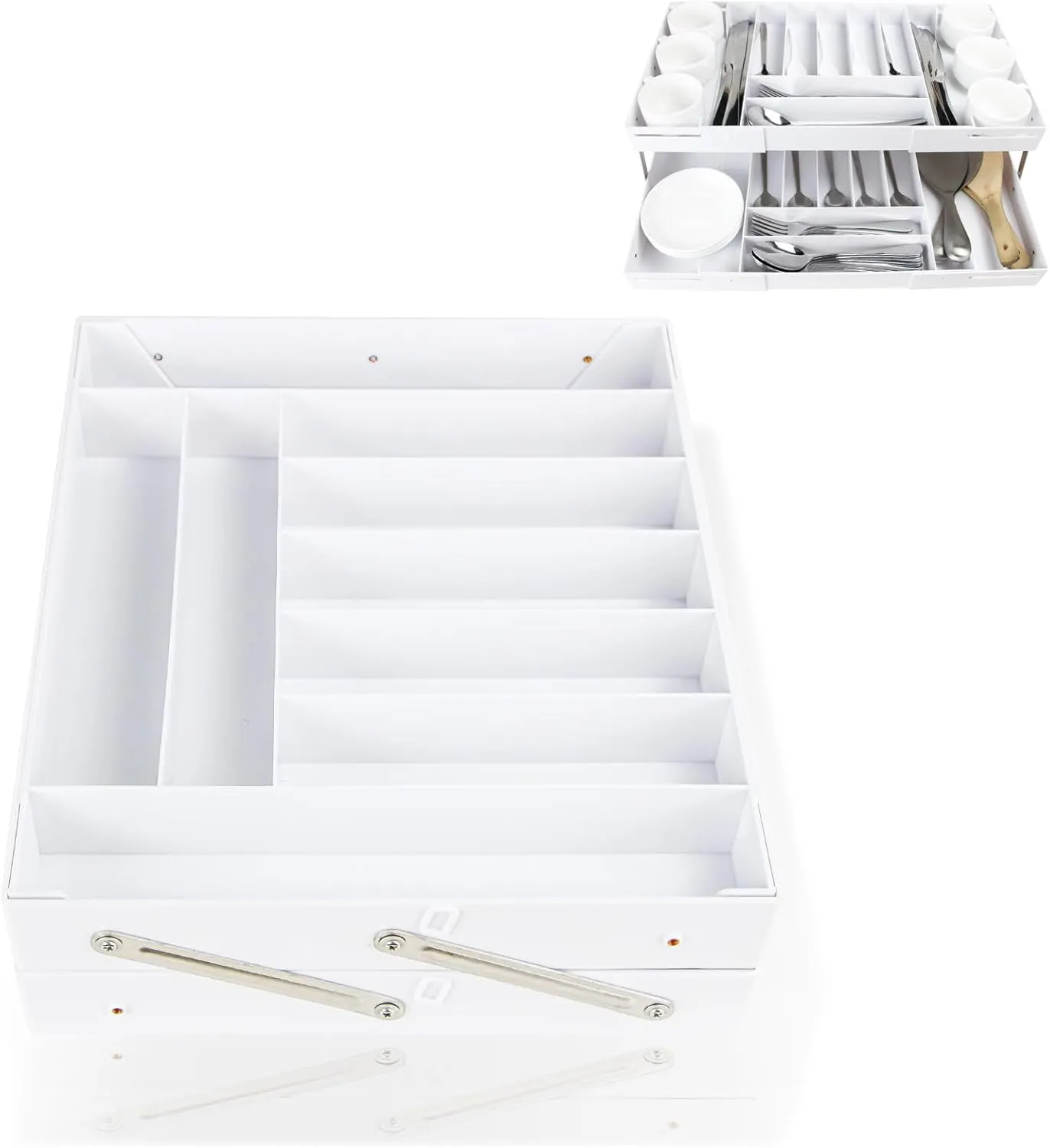 2 Tier Drawer Organizer，Multi Level Stacking Folding Organizer，Foldable Collapsible Shallow Storage Drawers Tray Expandable, Multilevel Desk Space Organizer