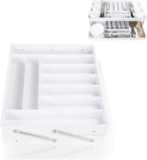 2 Tier Drawer Organizer，Multi Level Stacking Folding Organizer，Foldable Collapsible Shallow Storage Drawers Tray Expandable, Multilevel Desk Space Organizer