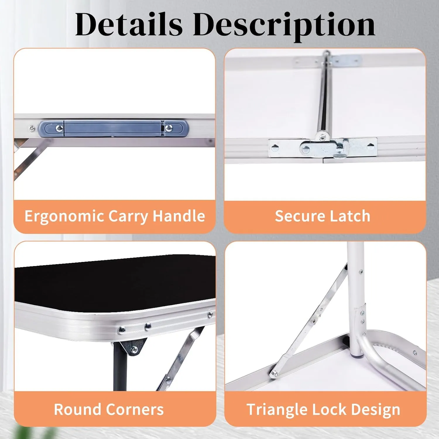 2.0 Ft Folding Portable Camping Table, RV Dining Tables for Inside, Outdoor Camping for 2 People, Tailgate, BBQ, Dining, Picnic, Beach, Garden, Party, Black