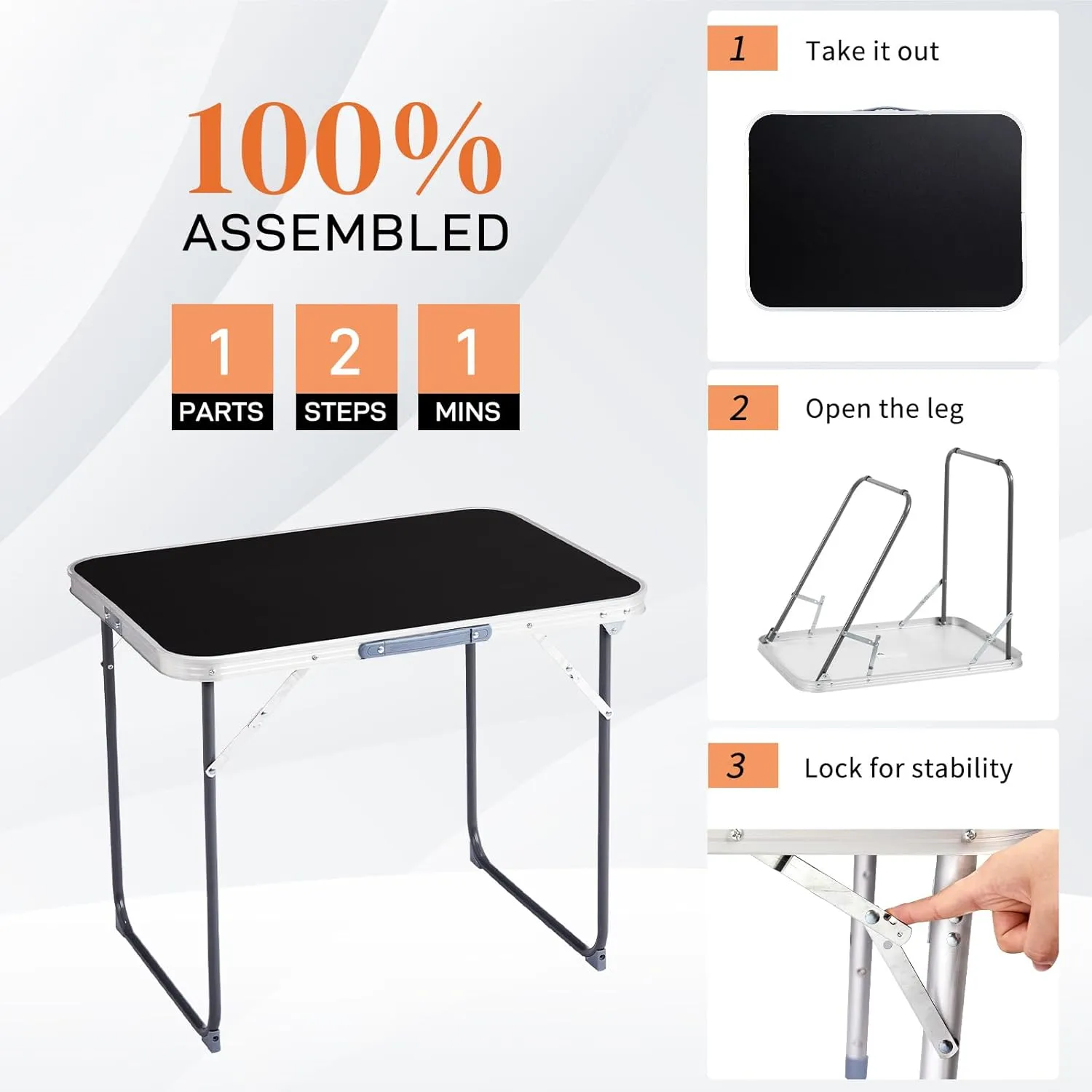 2.0 Ft Folding Portable Camping Table, RV Dining Tables for Inside, Outdoor Camping for 2 People, Tailgate, BBQ, Dining, Picnic, Beach, Garden, Party, Black