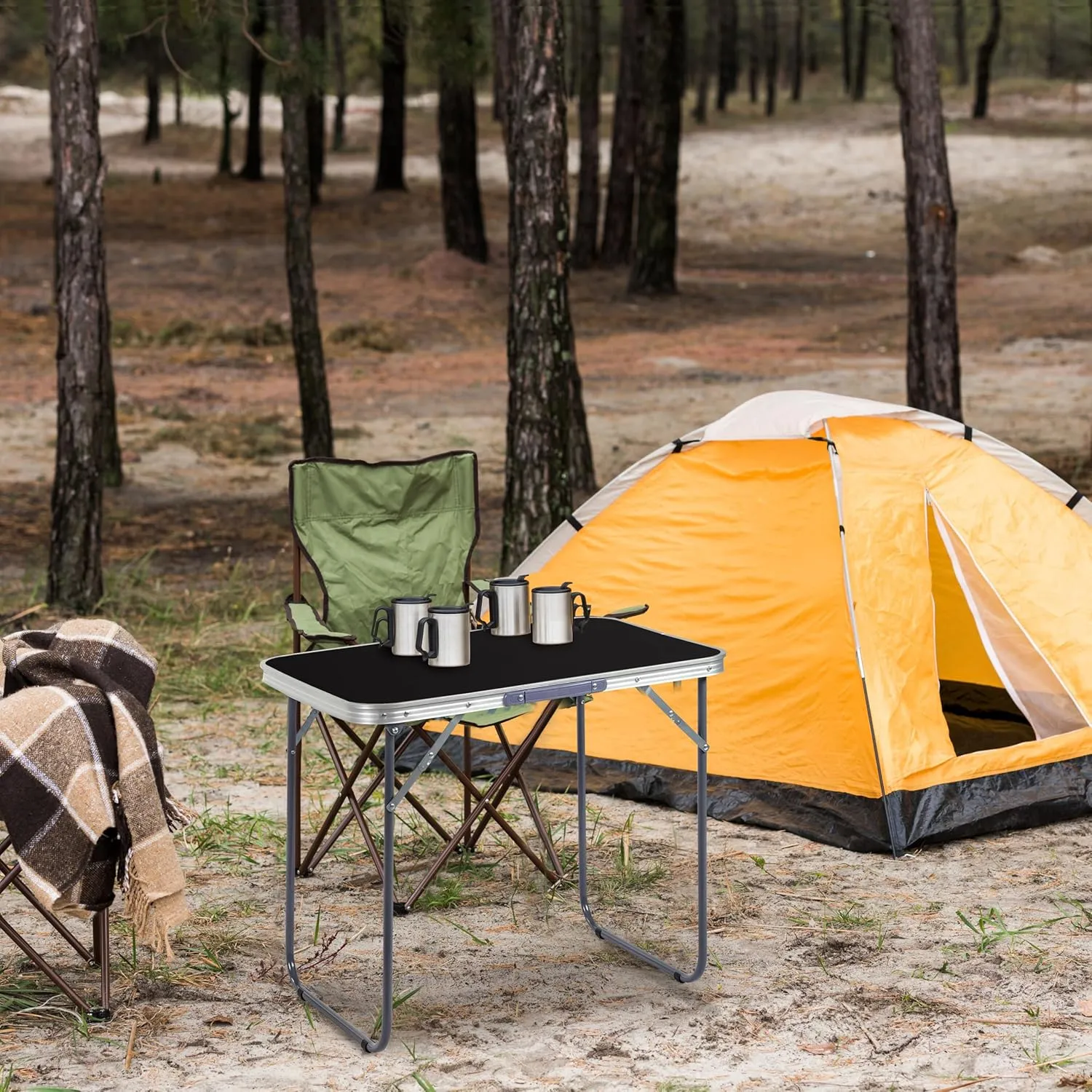 2.0 Ft Folding Portable Camping Table, RV Dining Tables for Inside, Outdoor Camping for 2 People, Tailgate, BBQ, Dining, Picnic, Beach, Garden, Party, Black