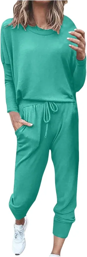 2025 Summer Sports 2 Piece Set,Lounge Sets Lightweight Crewneck Pullover Tops & Long Pants Tracksuit