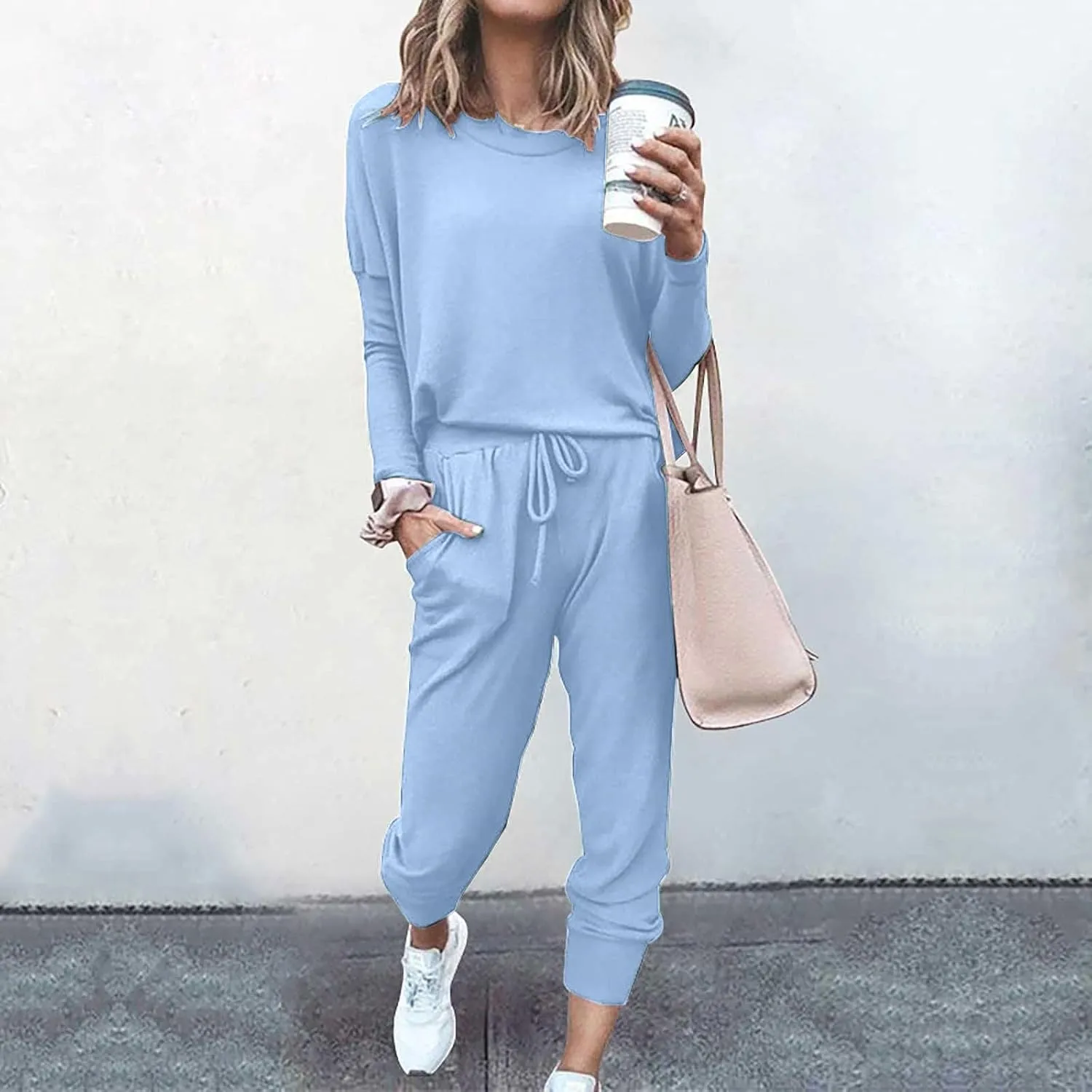 2025 Summer Sports 2 Piece Set,Lounge Sets Lightweight Crewneck Pullover Tops & Long Pants Tracksuit
