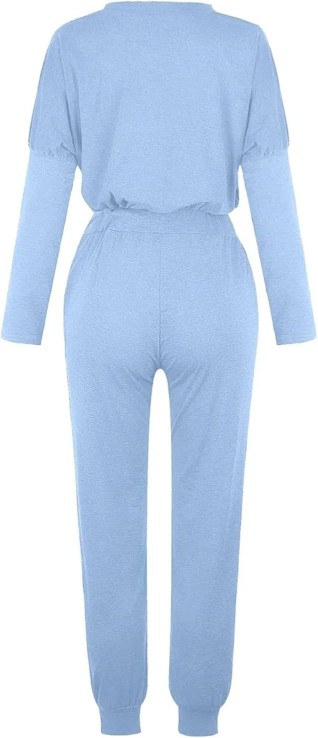 2025 Summer Sports 2 Piece Set,Lounge Sets Lightweight Crewneck Pullover Tops & Long Pants Tracksuit