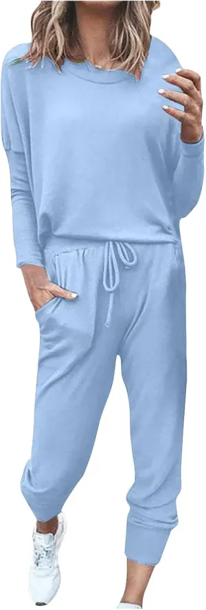 2025 Summer Sports 2 Piece Set,Lounge Sets Lightweight Crewneck Pullover Tops & Long Pants Tracksuit
