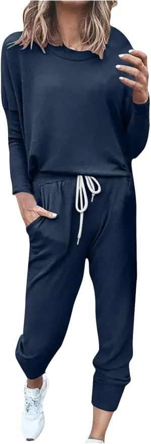 2025 Summer Sports 2 Piece Set,Lounge Sets Lightweight Crewneck Pullover Tops & Long Pants Tracksuit