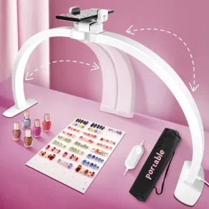 2025 Upgraded Half Moon Light for Nail Desk,29" Foldable Nail Tech Lamp Manicure Nail Desk Lamp 364LED Ultra-bright,with Phone Holder,10 Brightness,Portable Half Moon Lamp for Beauty/Eyelashes/Tattoos