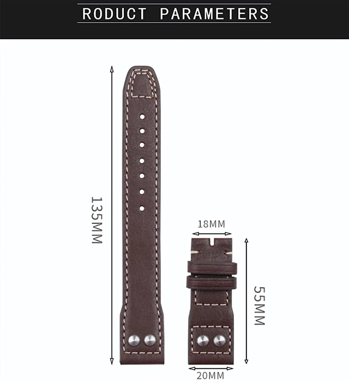 20mm Soft Genuine Rivet Leather Strap For IWC Strap For Big PILOT Mark 18 Portofino Watch Band Accessories