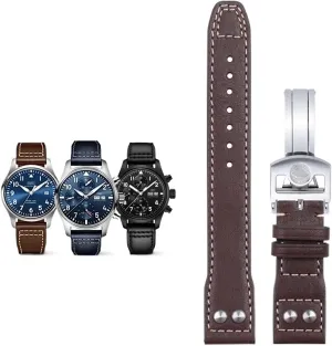 20mm Soft Genuine Rivet Leather Strap For IWC Strap For Big PILOT Mark 18 Portofino Watch Band Accessories