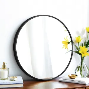 20" Round Mirror Circle Wall Mounted Hanging or Against Wall Metal Frame Dressing Make-up Mirrors for Entryway Bedroom Bathroom Living Room 20 inch Black