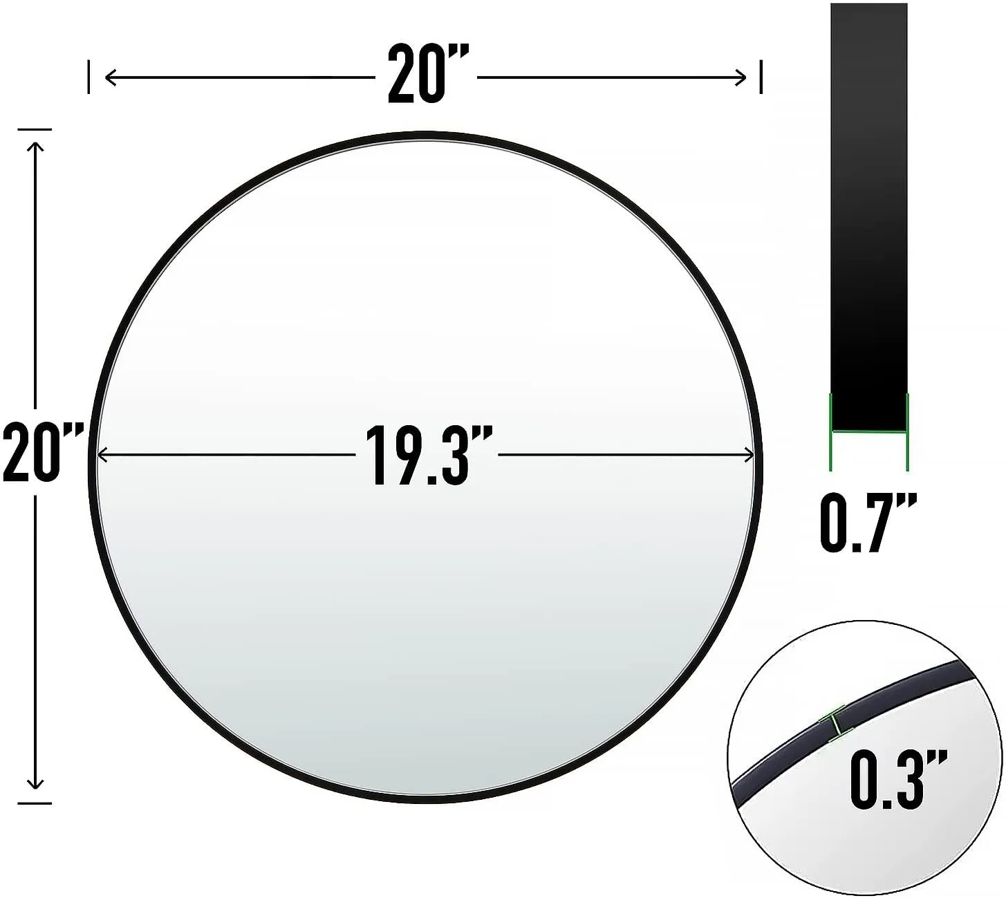20" Round Mirror Circle Wall Mounted Hanging or Against Wall Metal Frame Dressing Make-up Mirrors for Entryway Bedroom Bathroom Living Room 20 inch Black