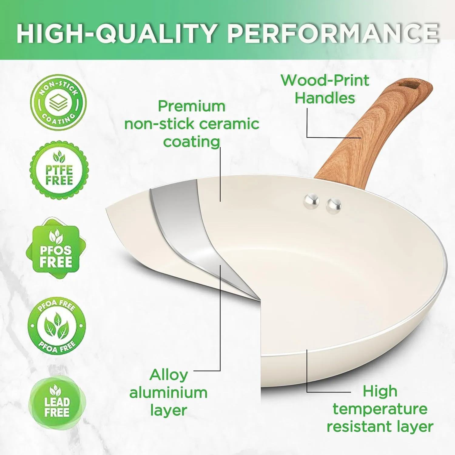23 Pcs Pots and Pans Set Nonstick, Kitchen Cookware Sets, with Frying Pan, Saucepan, Saute Pan, Lightweight Cooking Set with Stay-Cool Wood Print Handles, NO PFAS and PFOA, Light Wood