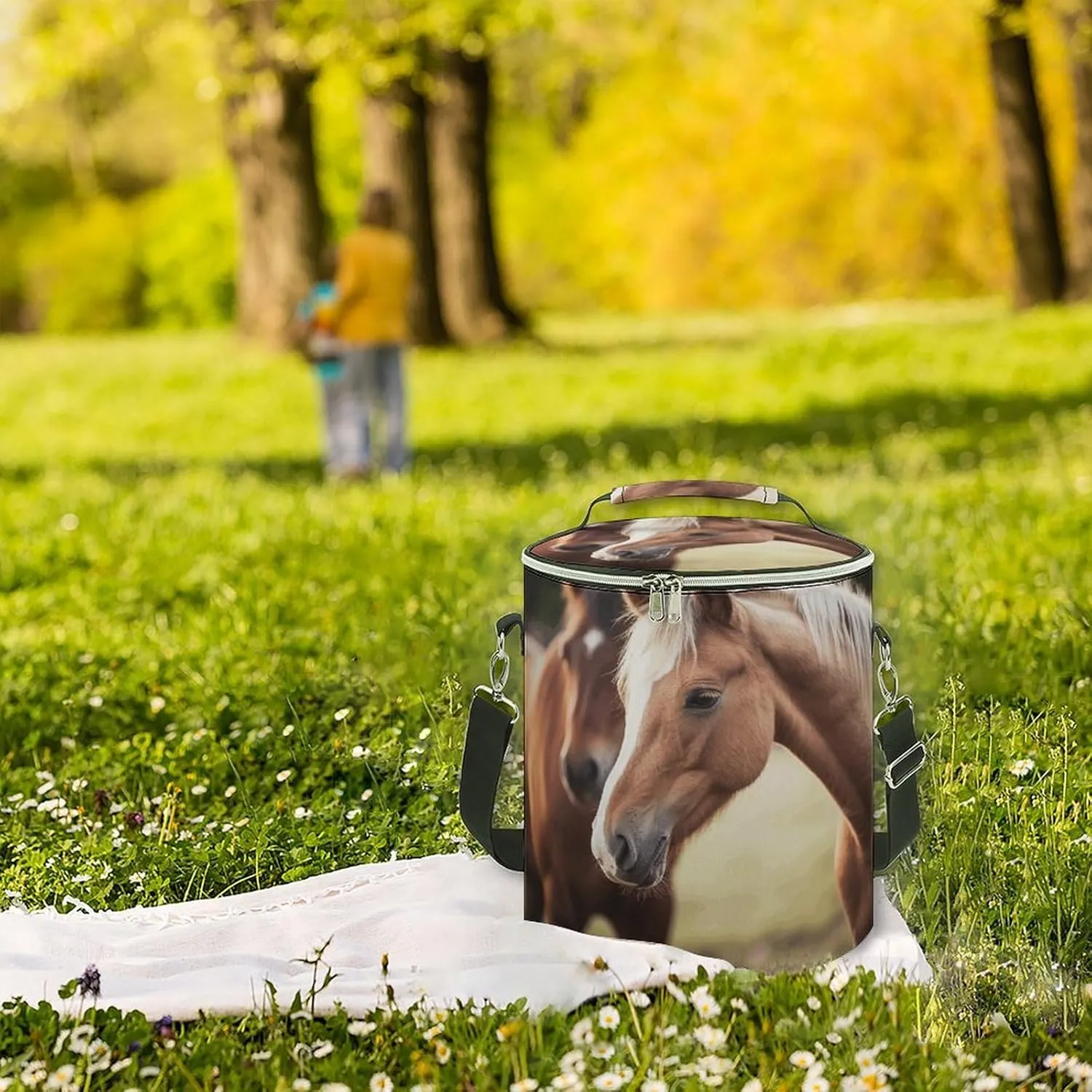 24 Cans Collapsible Soft Cooler Bag,Adorable Horse Large Leakproof Camping Cooler,Portable Travel Cooler for Picnic, Camping, Beach, Trip
