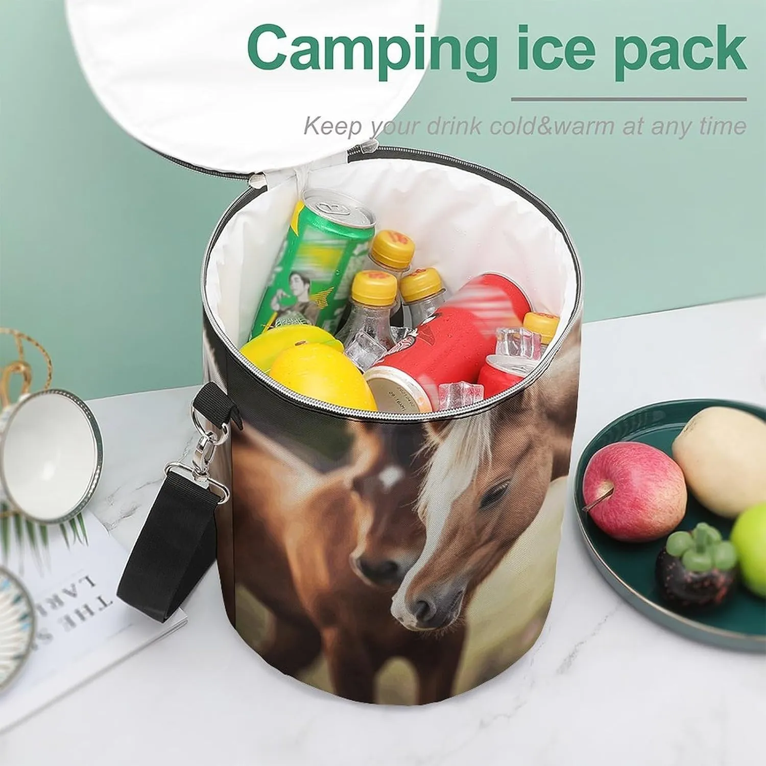 24 Cans Collapsible Soft Cooler Bag,Adorable Horse Large Leakproof Camping Cooler,Portable Travel Cooler for Picnic, Camping, Beach, Trip