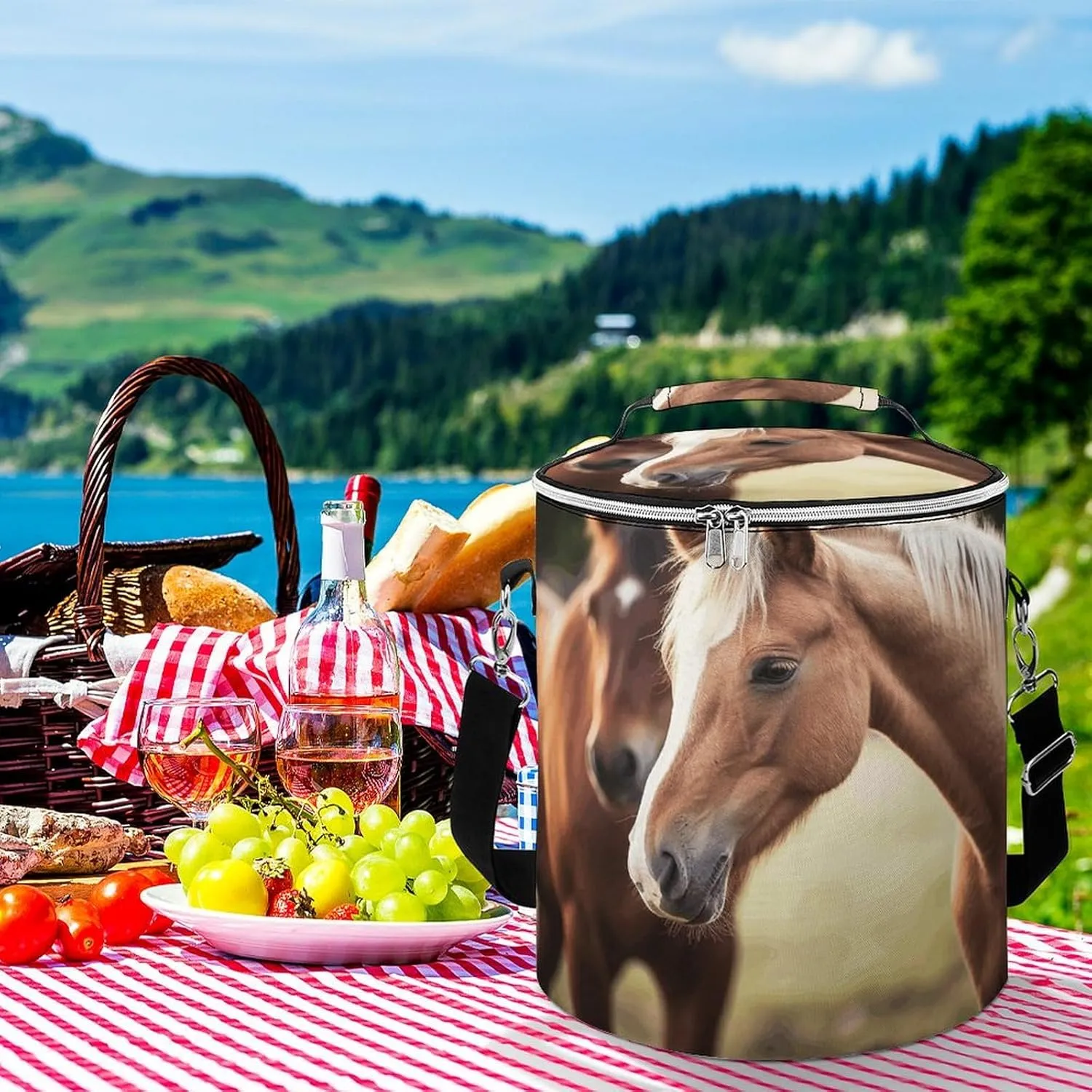 24 Cans Collapsible Soft Cooler Bag,Adorable Horse Large Leakproof Camping Cooler,Portable Travel Cooler for Picnic, Camping, Beach, Trip