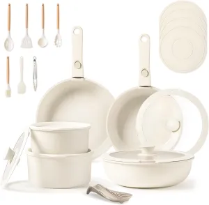 24 Pcs Pots and Pans Set Non Stick removable handle pots and pans pots and pans detachable handle kitchen cookware sets Oven Safe, Induction Ready, Stackable Non-stick Set, Cream White