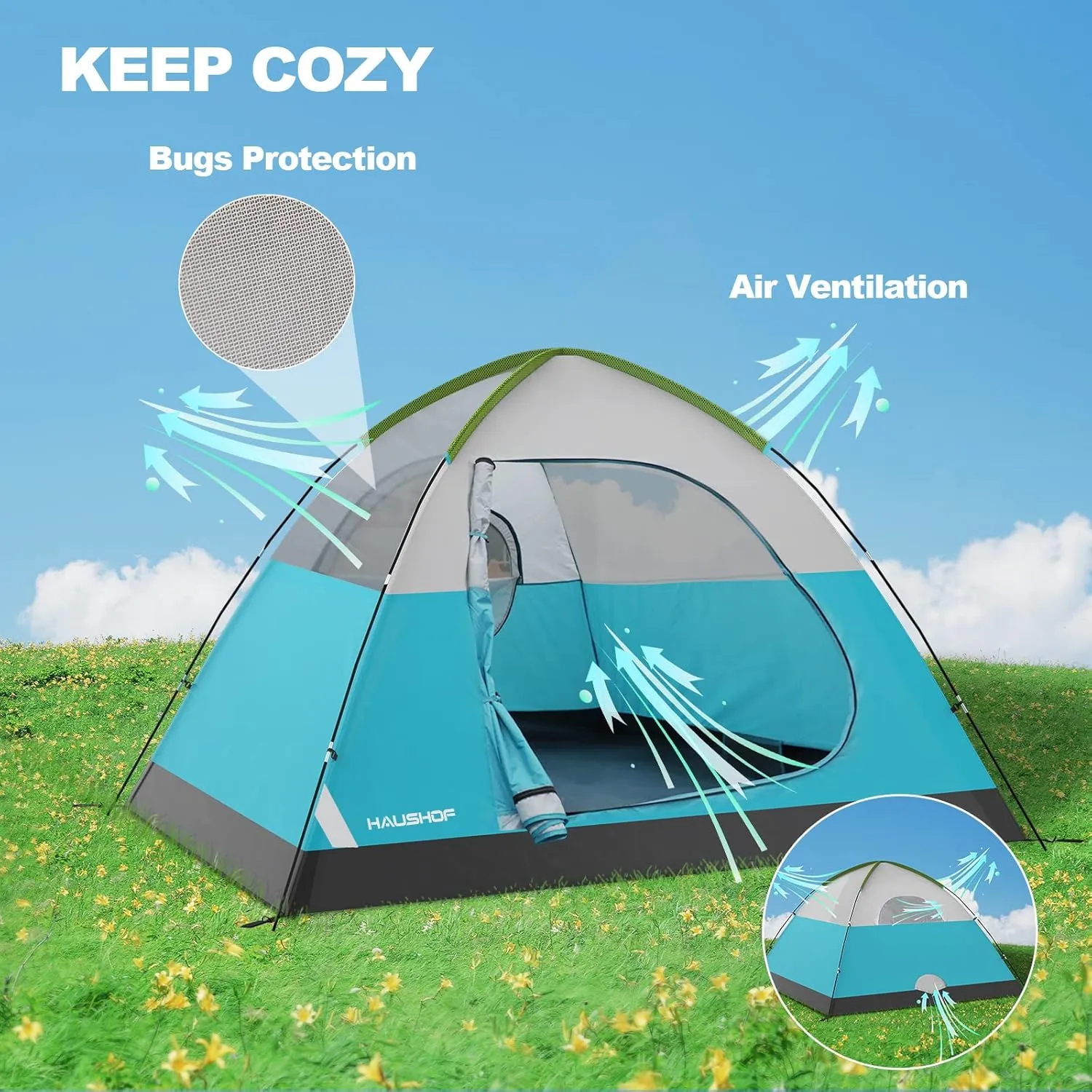 2/4-Person Family Dome Tent with Removable Rain-Fly, Easy Set Up Portable Camping Tent for Backpacking Hiking Backyard Outdoor, Green/Blue/2-person/4-person