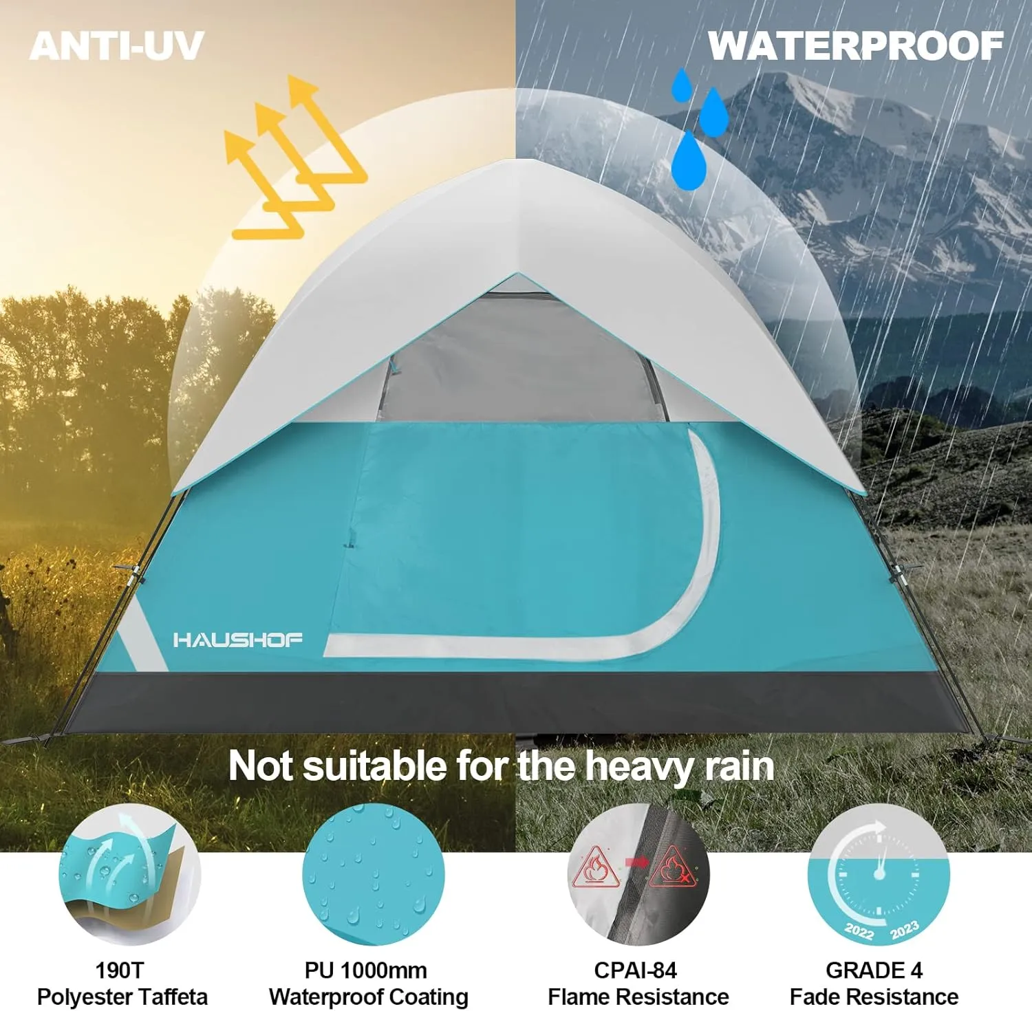 2/4-Person Family Dome Tent with Removable Rain-Fly, Easy Set Up Portable Camping Tent for Backpacking Hiking Backyard Outdoor, Green/Blue/2-person/4-person