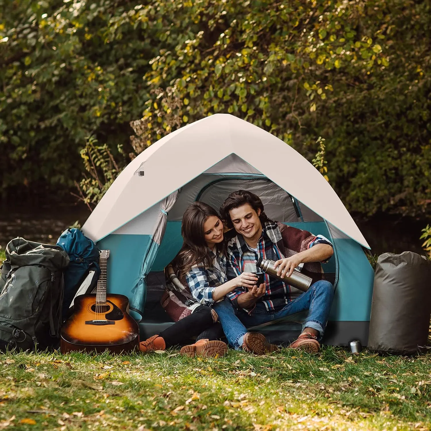 2/4-Person Family Dome Tent with Removable Rain-Fly, Easy Set Up Portable Camping Tent for Backpacking Hiking Backyard Outdoor, Green/Blue/2-person/4-person