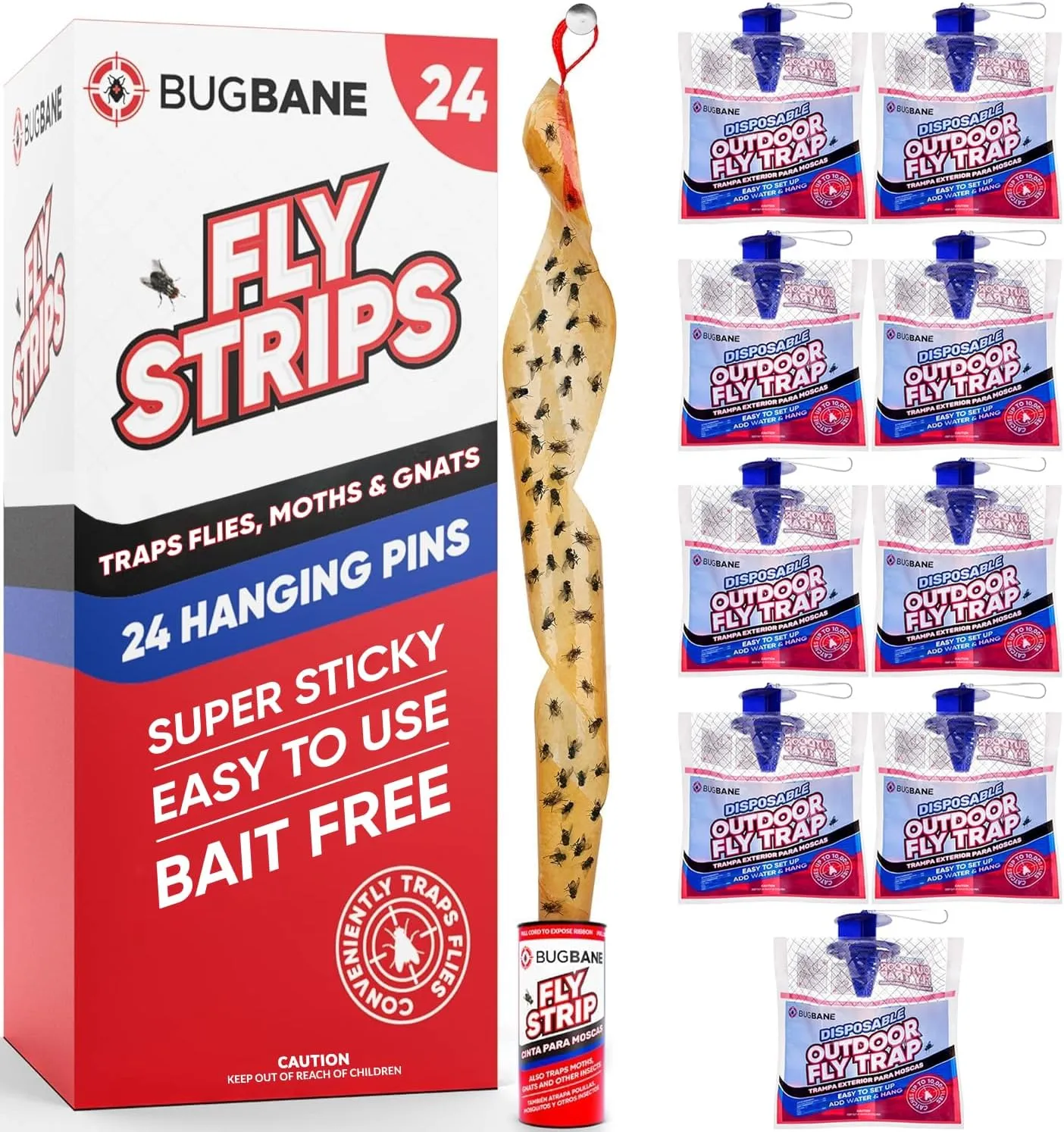 24 Sets of Fly Strips and 9 Sets of Disposable Outdoor Fly Trap Bundle