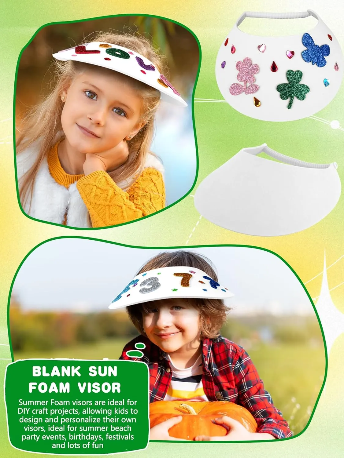 26 Pack White Sun Foam Visors DIY Summer Blank String Adjustable Sun Visor Hat for Adult Kids Summer Gifts Outdoor