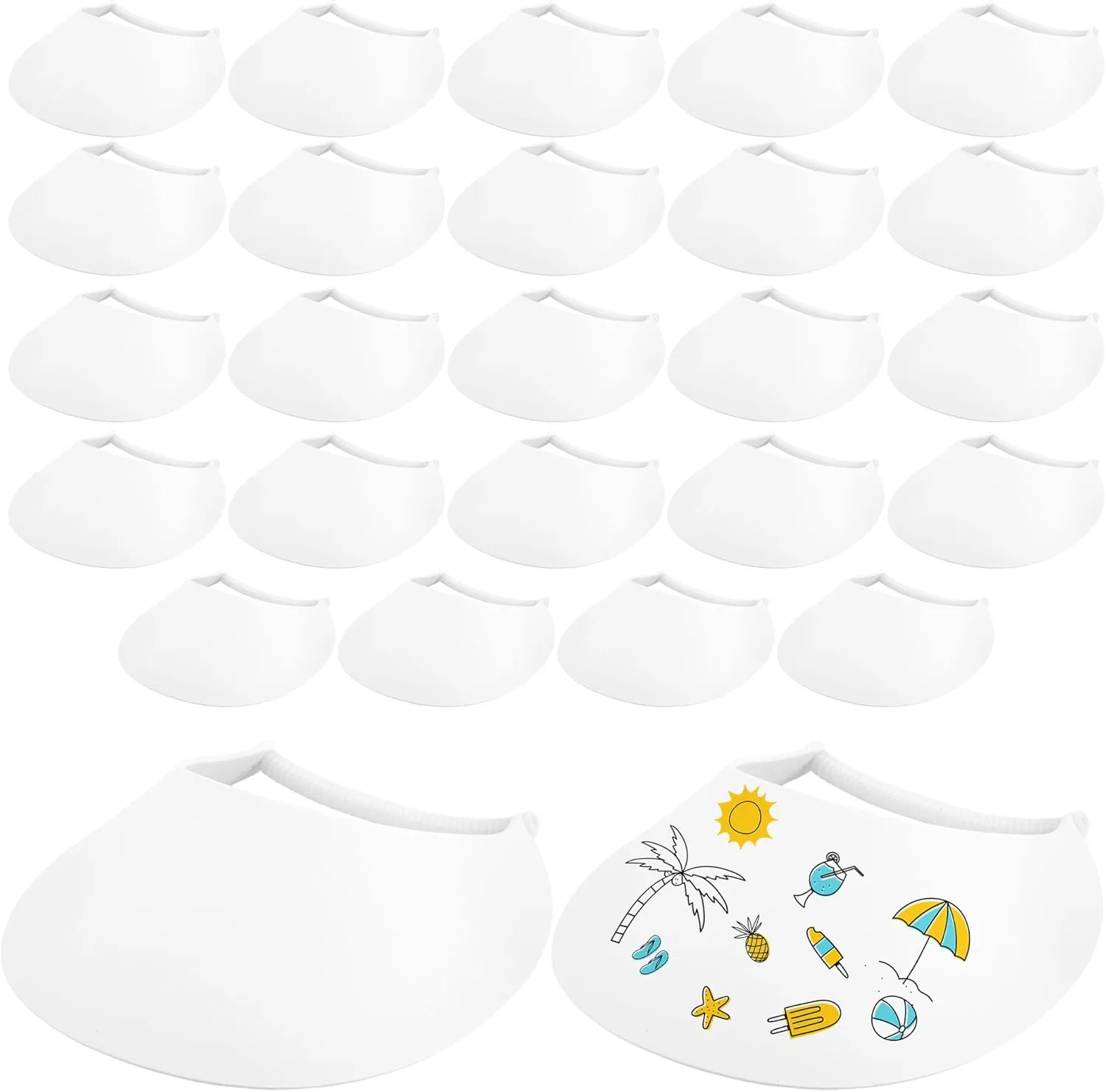26 Pack White Sun Foam Visors DIY Summer Blank String Adjustable Sun Visor Hat for Adult Kids Summer Gifts Outdoor