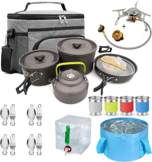 27PCs Outdoor Camping Cookware Kit Portable Cooking Set Non-Stick Tableware with Foldable Spoon Fork Cup Picnic Combination Supplies