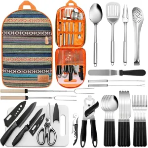 27pcs Portable Camping Kitchen Utensil Set-Cookware Kit,Stainless Steel Outdoor Cooking