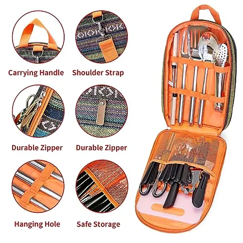 27pcs Portable Camping Kitchen Utensil Set-Cookware Kit,Stainless Steel Outdoor Cooking