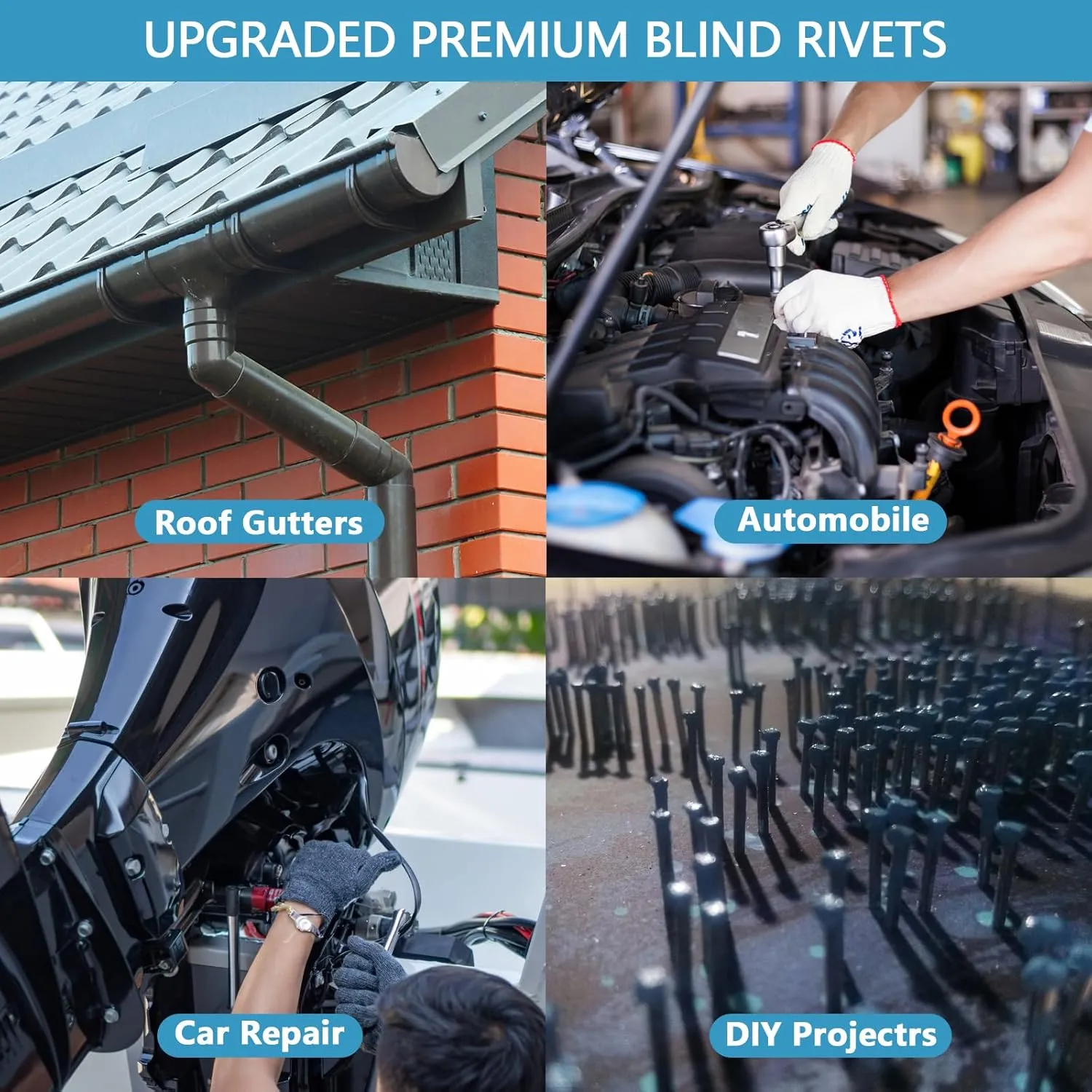 280pcs Black Pop Rivets Assortment Kit, SUVICTONG Aluminum Blind Rivets, (1/8" 5/32" 3/16") 13 Sizes Tri-fold Exploding Pop Rivet for Kayak Marine Boat