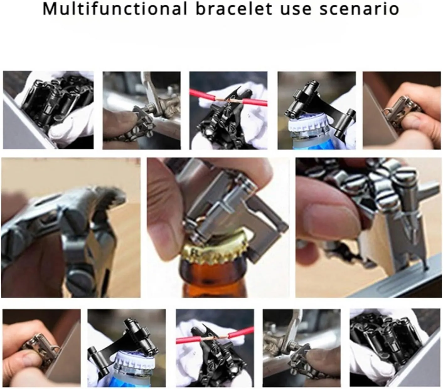 29 in 1 Multi Tool Bracelets Stainless Steel Men Outdoor Survival Bracelet Hand Tools Kit Watch for Garmin 22mm 26mm /for Samsung 20mm 22mm Strap Accessories(20mm Silver Connector)