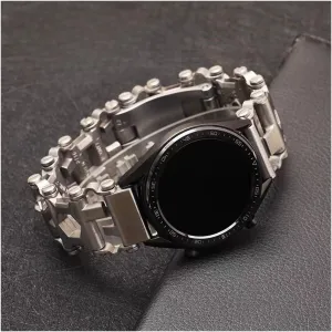 29 in 1 Multi Tool Bracelets Stainless Steel Men Outdoor Survival Bracelet Hand Tools Kit Watch for Garmin 22mm 26mm /for Samsung 20mm 22mm Strap Accessories(20mm Silver Connector)
