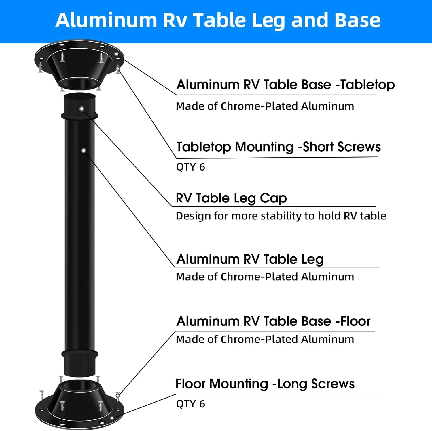 29" RV Table Base Mount and RV Table Legs,Camper Tables Base Mount Pedestal Flange and Dinette Legs Pole for Camper Trailer Motorhome, Tables and Floor Mounting, Includes Mounting Screws, Aluminum