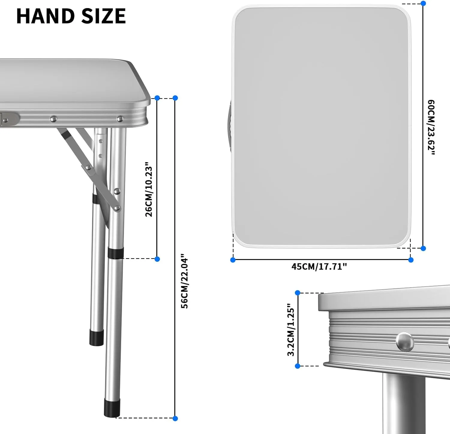 2ft Folding Camping Table Trestle Table with Adjustable Height(60x45x26cm/56cm), Portable Foldable Picnic Tables for Outdoor Indoor Kitchen Garden Party Dinning, with Carrying Handle, Easy to Clean