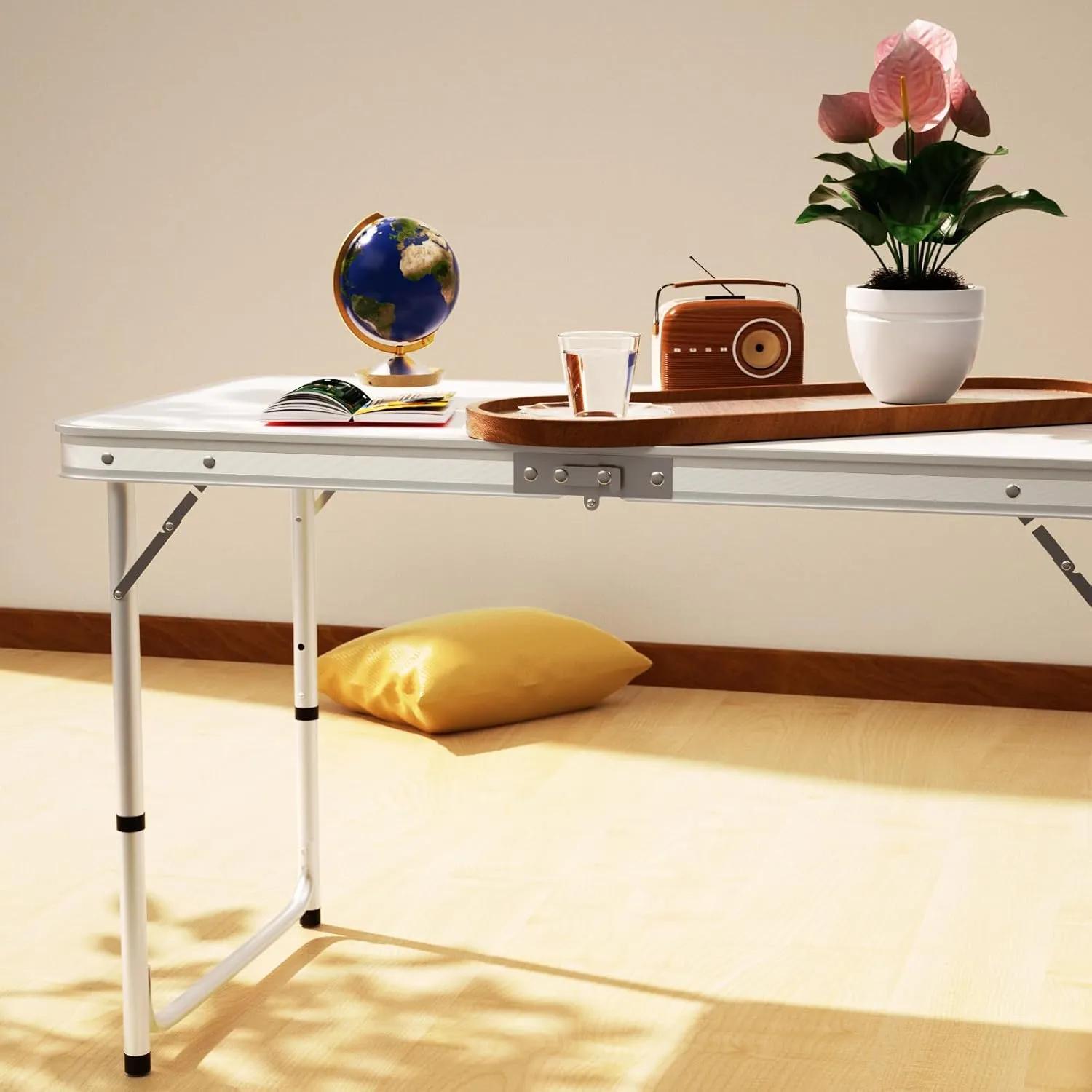 2ft Folding Camping Table Trestle Table with Adjustable Height(60x45x26cm/56cm), Portable Foldable Picnic Tables for Outdoor Indoor Kitchen Garden Party Dinning, with Carrying Handle, Easy to Clean