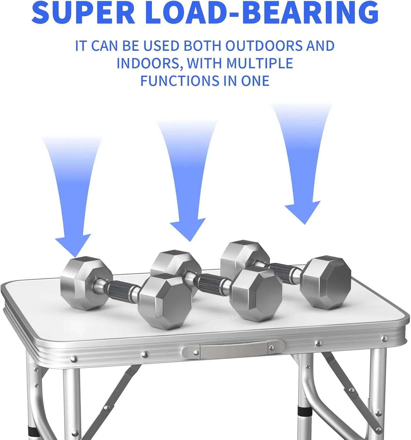 2ft Folding Camping Table Trestle Table with Adjustable Height(60x45x26cm/56cm), Portable Foldable Picnic Tables for Outdoor Indoor Kitchen Garden Party Dinning, with Carrying Handle, Easy to Clean