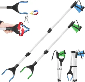 2Pack 32" And 43" Grabber Reacher Tool-Extra Long Grabber for Seniors And Elederly Pickup Tool Foldable Gripper Reaching Tool Pick Up Stick Grabbers for Surgery Recovery Must Haves Gifts(Green & Blue)