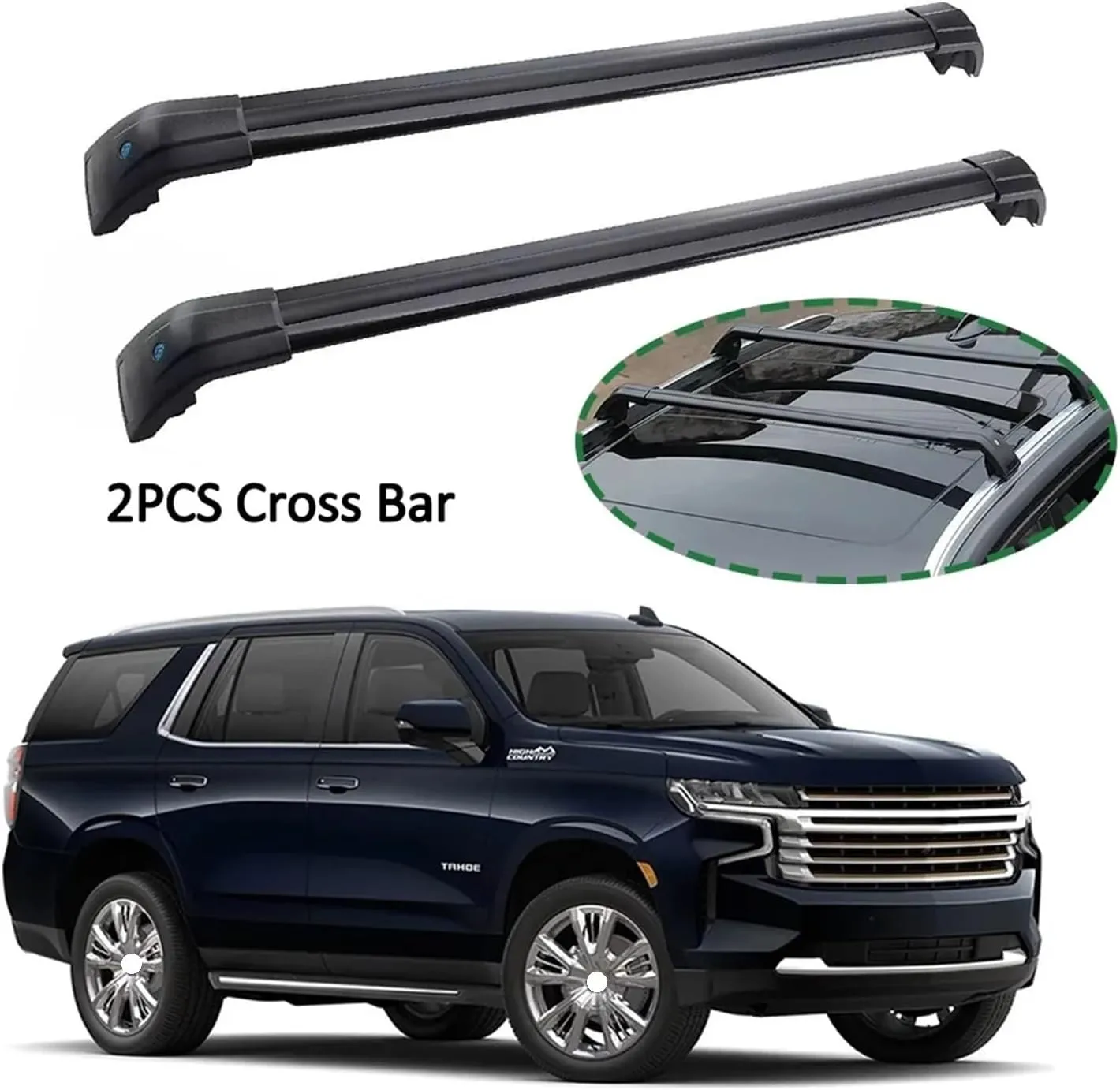 2PCS Cross Bar Compatible for Chevrole Tahoe 2021-2024 Roof Rail Rack Lockable Cargo Carrier Crossbars Kayak Bar Baggage(Black)