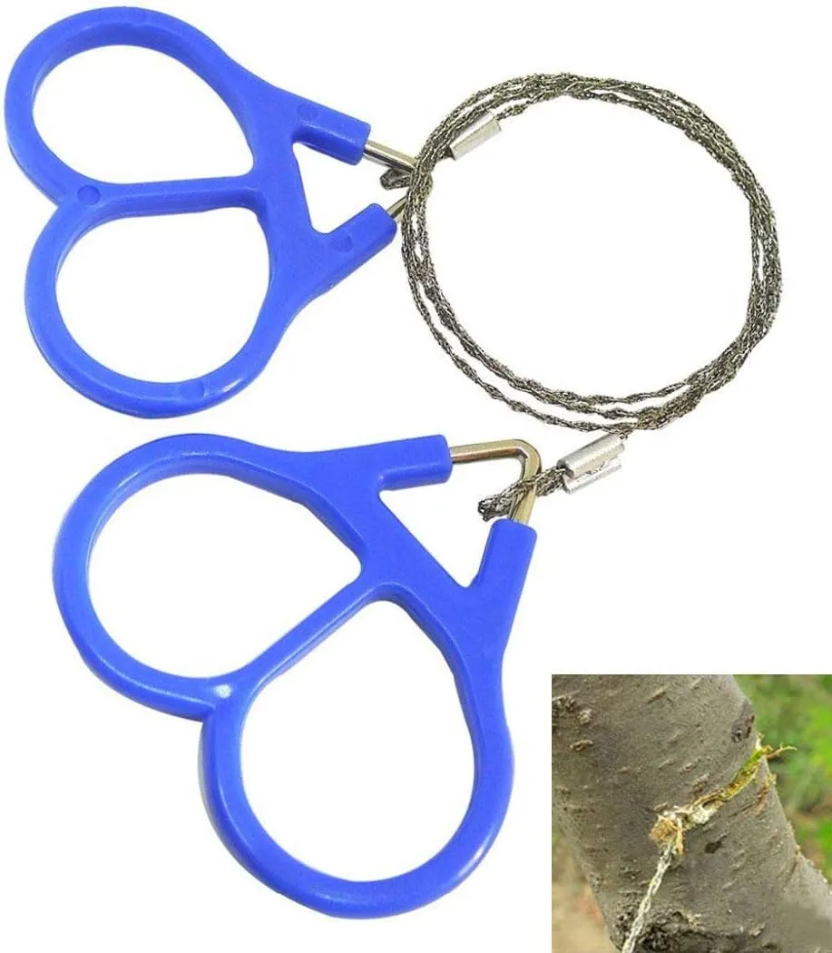 2pcs Outdoor Camping Hiking Pocket Saw Wire Travel Emergency Survive Tool Stainless Steel Wire Kits with Finger Handle for Cutting