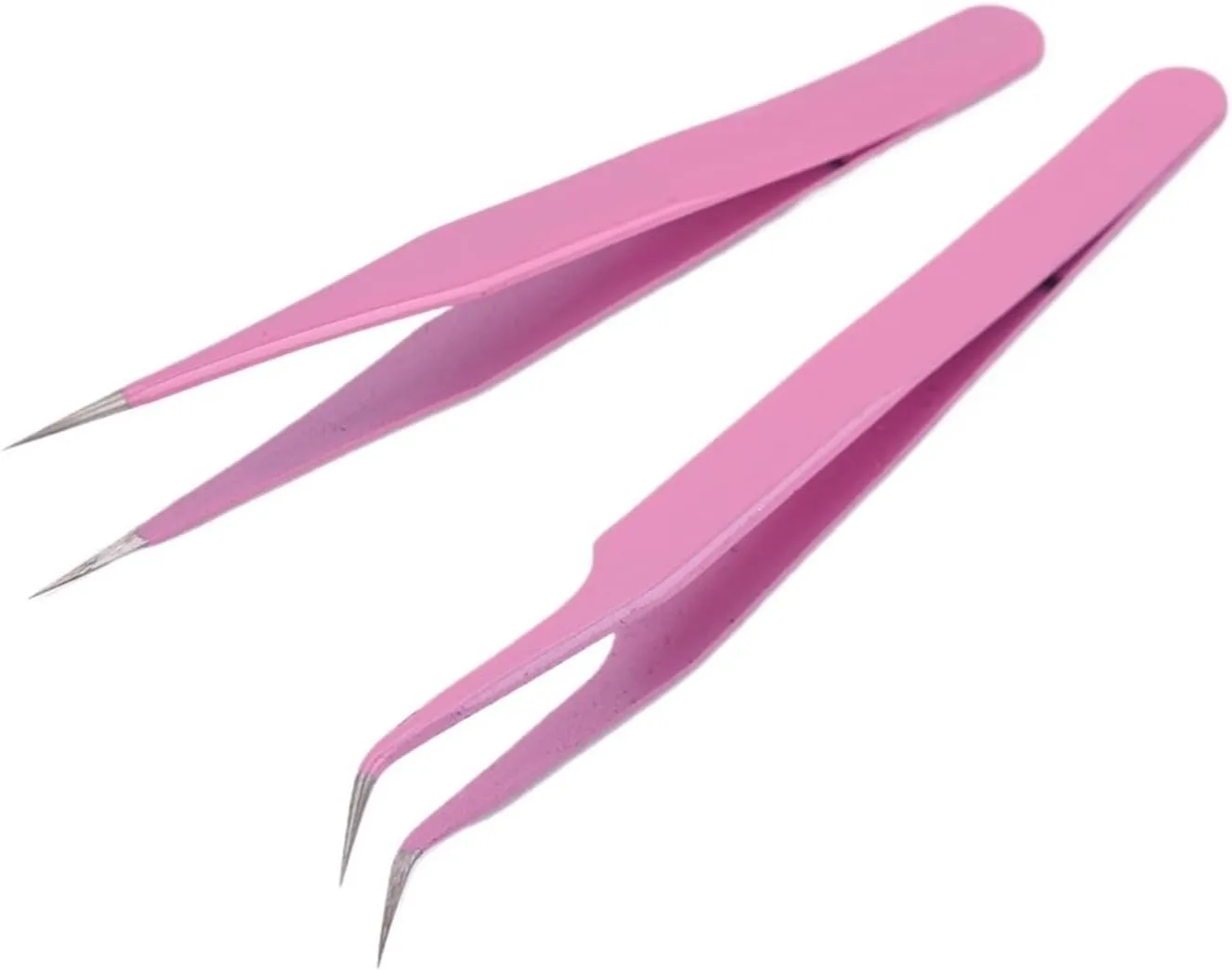 2pcs Pink Stainless Steel Tweezers Straight Curved Pick Up Tools Eyelash Extension Pointed Nipper Clip Manicure Nail Art Tool