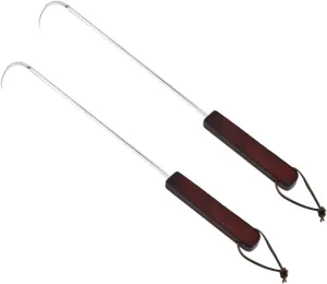 2Pcs Stainless Steel Roasting Hooks Long Bending Forks with Handle Non Slip Bbq Skewers for Outdoor Cooking for Camping and Beach Parties Silver