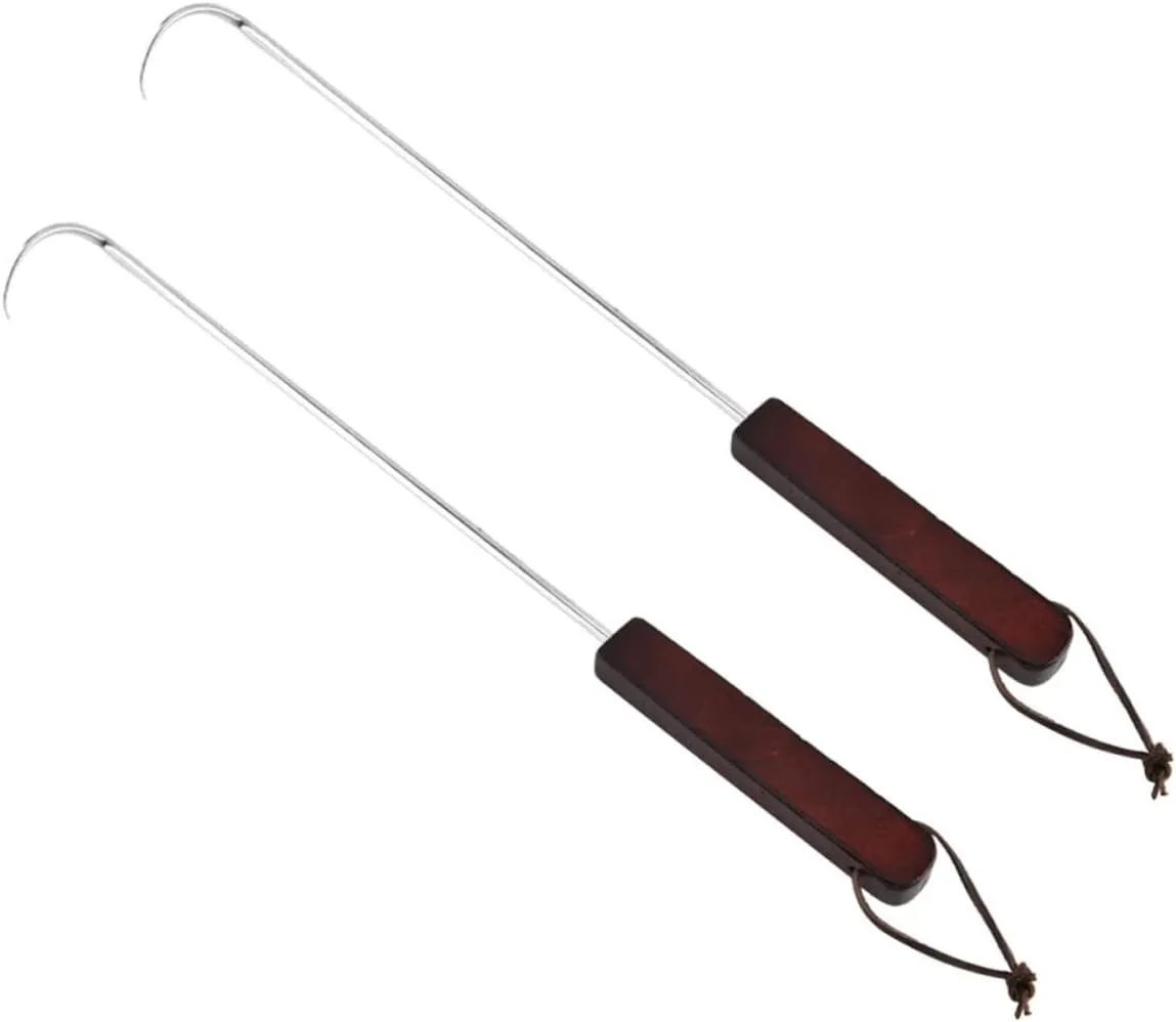 2Pcs Stainless Steel Roasting Hooks Long Bending Forks with Handle Non Slip Bbq Skewers for Outdoor Cooking for Camping and Beach Parties Silver